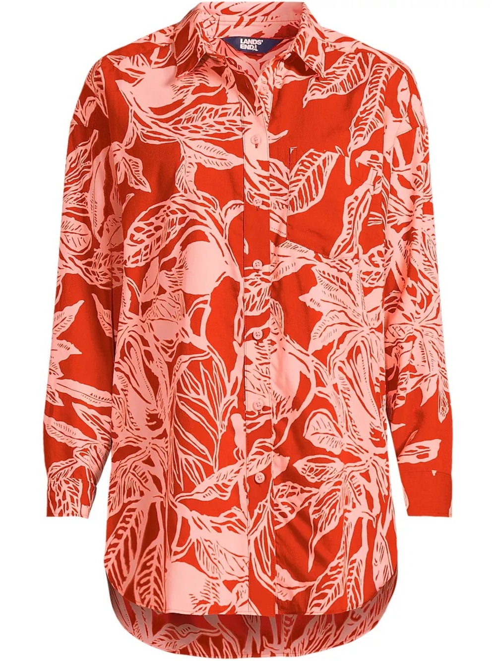 Lands End Womens Cotton Voile Billowy Oversized Shirt Mandarin Orange Size XL